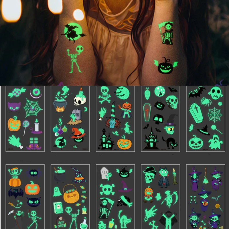 10 шт. светящаяся Татуировка призрак для Хэллоуина детей поддельная ведьма в