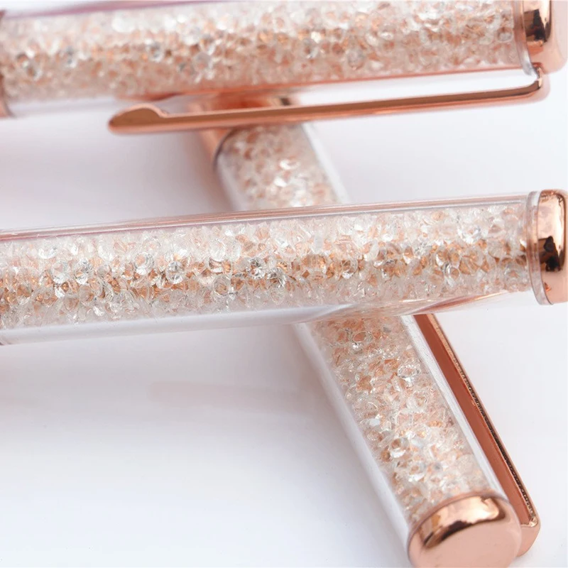 Ручка под розовое золото с блестящим хрустальным шариком черные чернила для