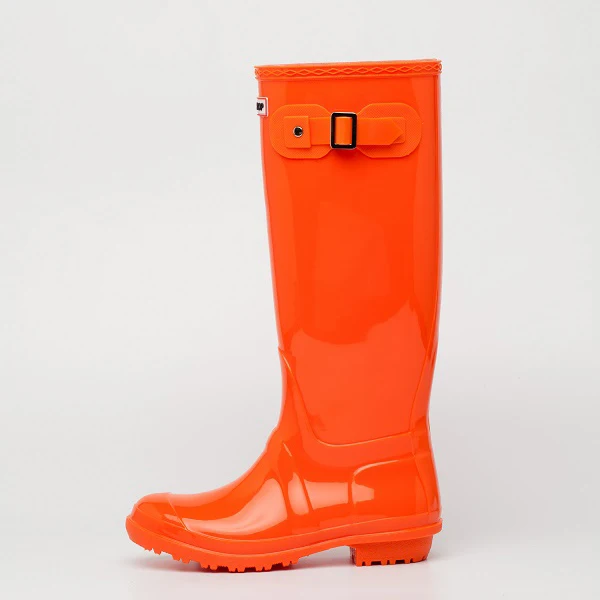 Orange DRIPDROP Резиновые сапоги из ПВХ Водонепроницаемые для Женщин Стиль Веллингтон Глянцевые сапоги Женские сапоги - Цвет: Orange