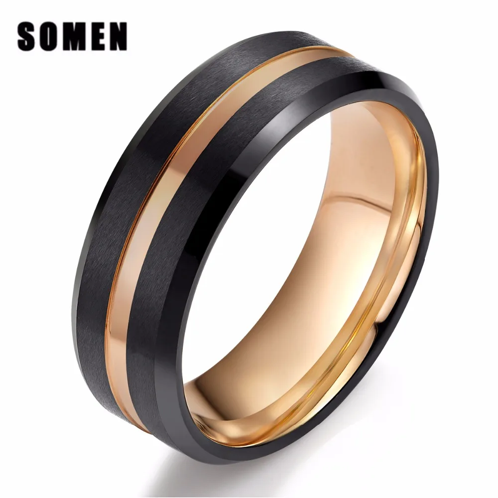 8 мм розовое золото линии матовый Инкрустация вольфрамового кольца для мужские