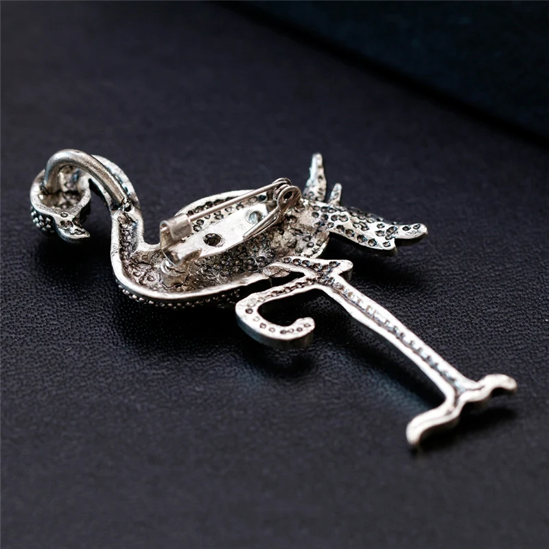 Яркая красная брошь с дизайном журавль старинная серебряная в виде животного