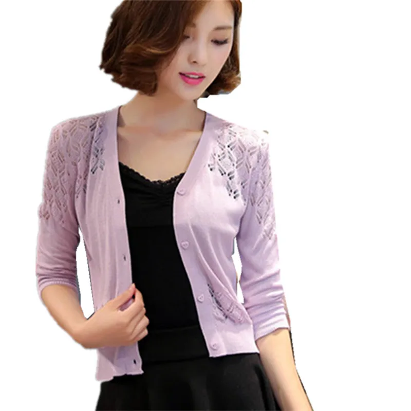 Женский свитер с коротким рукавом seven тонкое ажурное пальто V-образным вырезом и