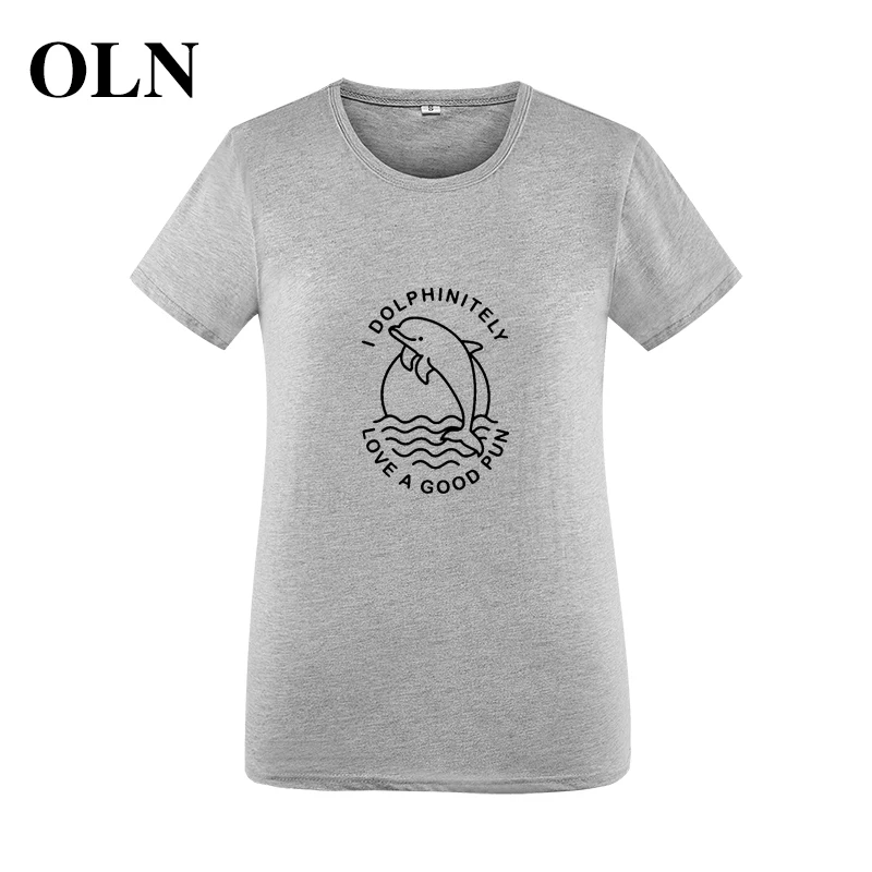 OLN 2018 I DO Dolphin LOVE A GOOD PUN Ulzzang Harajuku летние футболки женская футболка винтажные