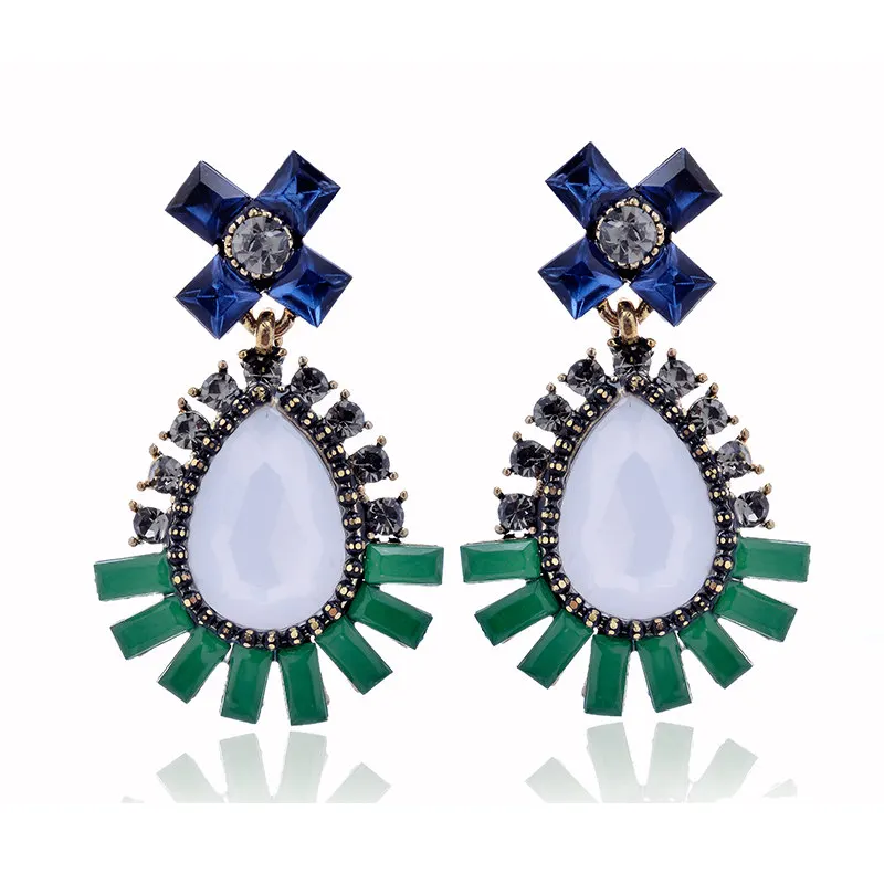 Water Drop Opal Stone Stud Earrings Women Elegant Crystal Trendy Anti Golden Christmas Jewelry 5 Colors | Украшения и аксессуары