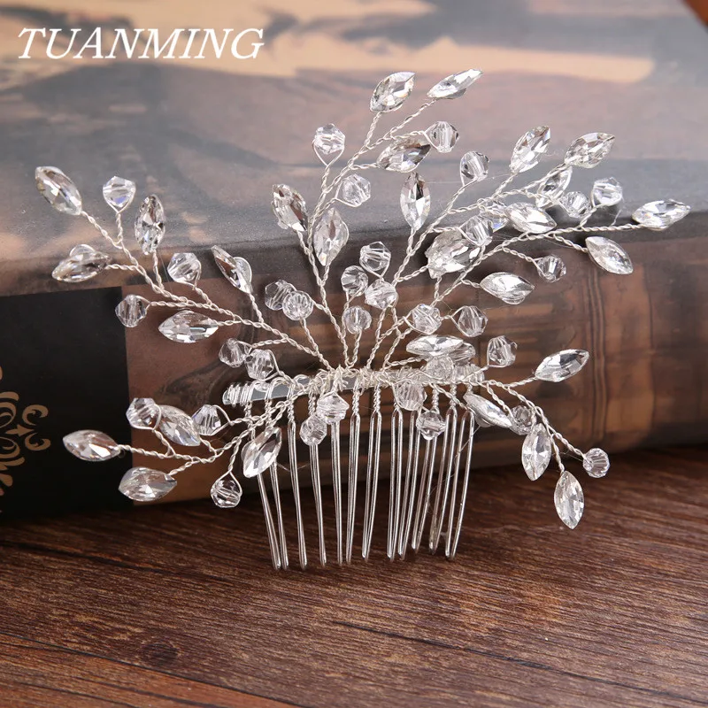 Женский гребень для волос серебристого цвета с кристаллами свадебный аксессуар