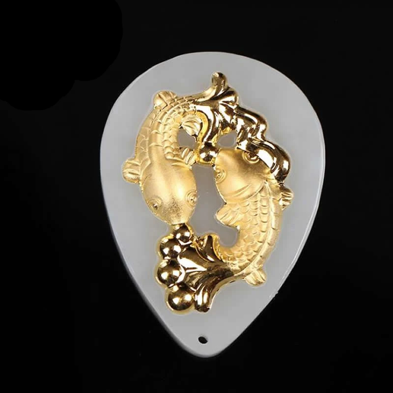 

Solid 24K Yellow Gold Pendant Natural Jadeite Fish Pendant