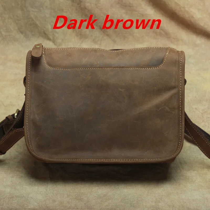 dark brown Роскошная прочная натуральная Crazy Horse кожаная мужская сумка-мессенджер винтажная сумка через плечо из натуральной кожи OK для Ipad - Цвет: dark brown