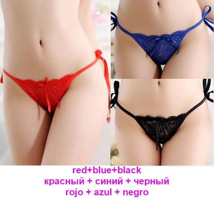 red blue black 1513 3 шт./партия, Бандажное женское нижнее белье, женские кружевные трусики, стринги для девочек, сексуальные стринги, милые подростковые трусики с бантом, 7 цветов, модные, XS-xL - Цвет: red blue black 1513