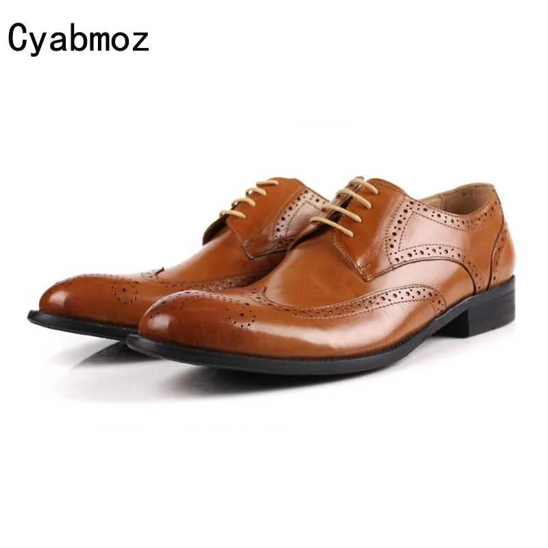 

Cyabmoz High Quality Men Oxfords Shoes British Genuine Leather Brogue Carved Shoe Lace-Up Bullock Business Dress Mens Flats Shoe