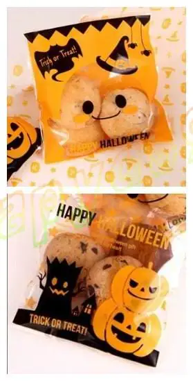 

50pcs Halloween rainbow pumpkin smiley gift ziplock Bags Cookies Cake biscuit candy Self-adhesive Packaging Party bag 10x10cm