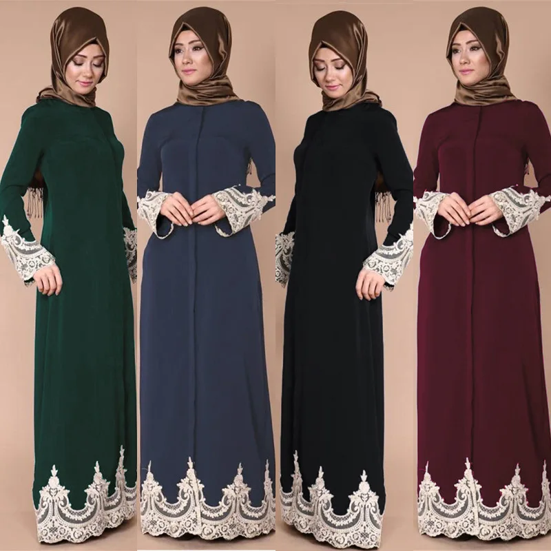 

Middle eastern Turkish fashion full buckle muslim lace robes muslim long dress abaya dubai islamic costumes