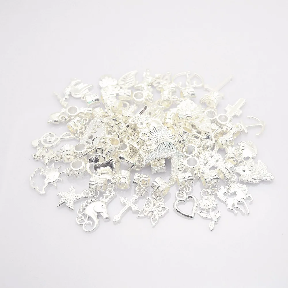 50 шт. разные яркие серебряные бусины-подвески из сплава европейские Подвески