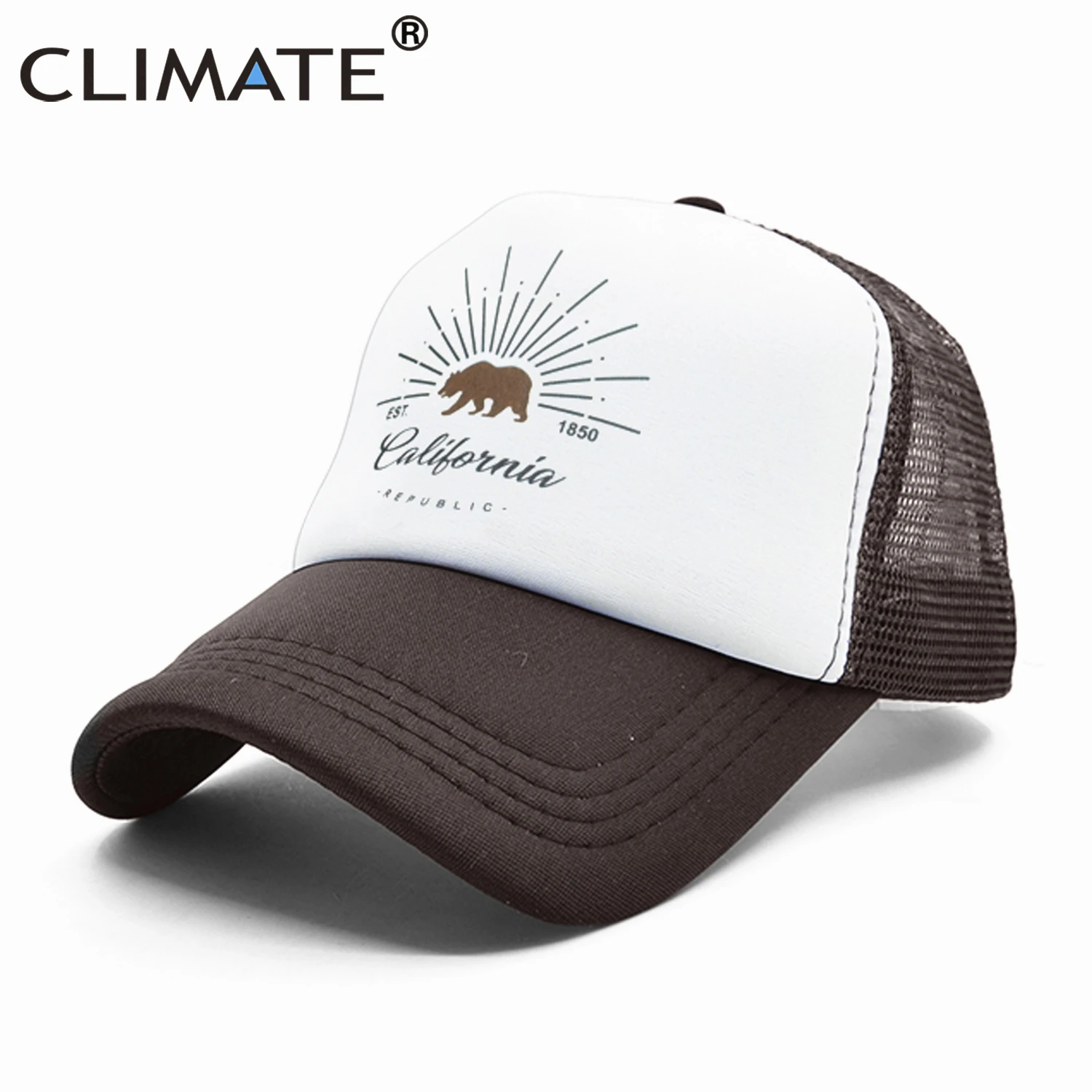 CLIMATE California Trucker, Кепка с изображением медведя, флага California, мужская, женская, хип-хоп, забавная Кепка, бейсбольная кепка, крутая, летняя, сетчатая Кепка