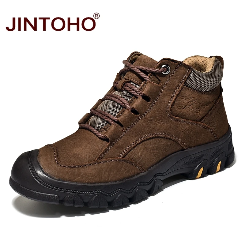 JINTOHO мужские зимние ботинки из натуральной кожи Повседневная зимняя обувь