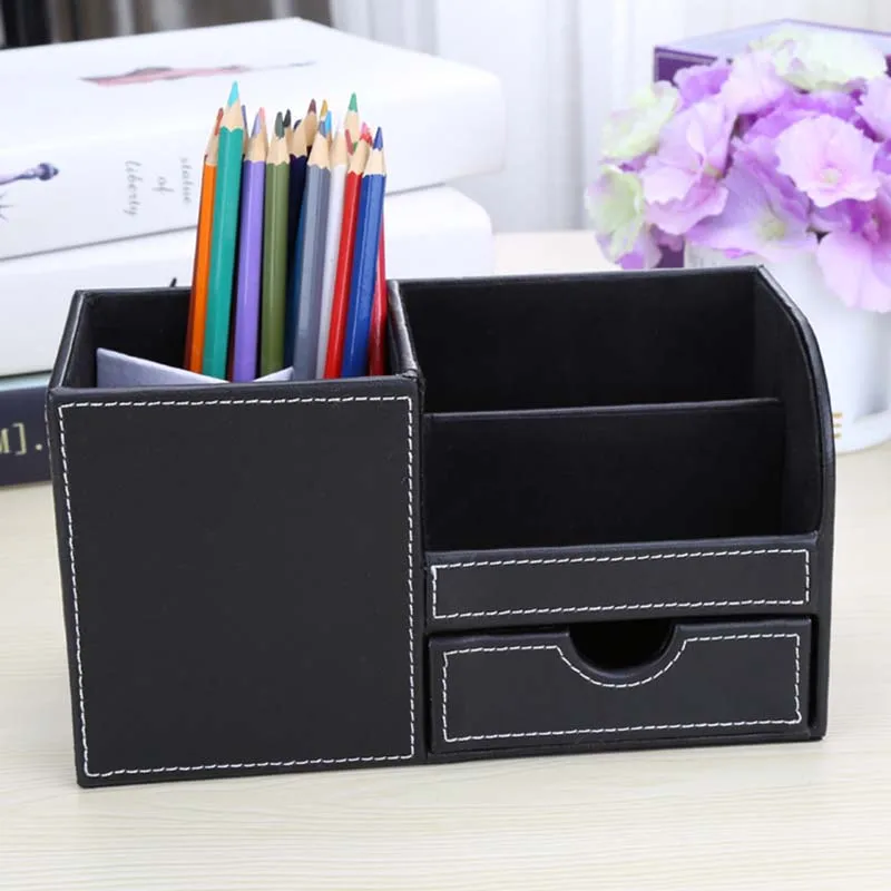 

High-end Multi-function Pen Holder Pencil Organizer PU Leather Pen Pot Storage Stand For Desktop Pencil Cases Office Stationery