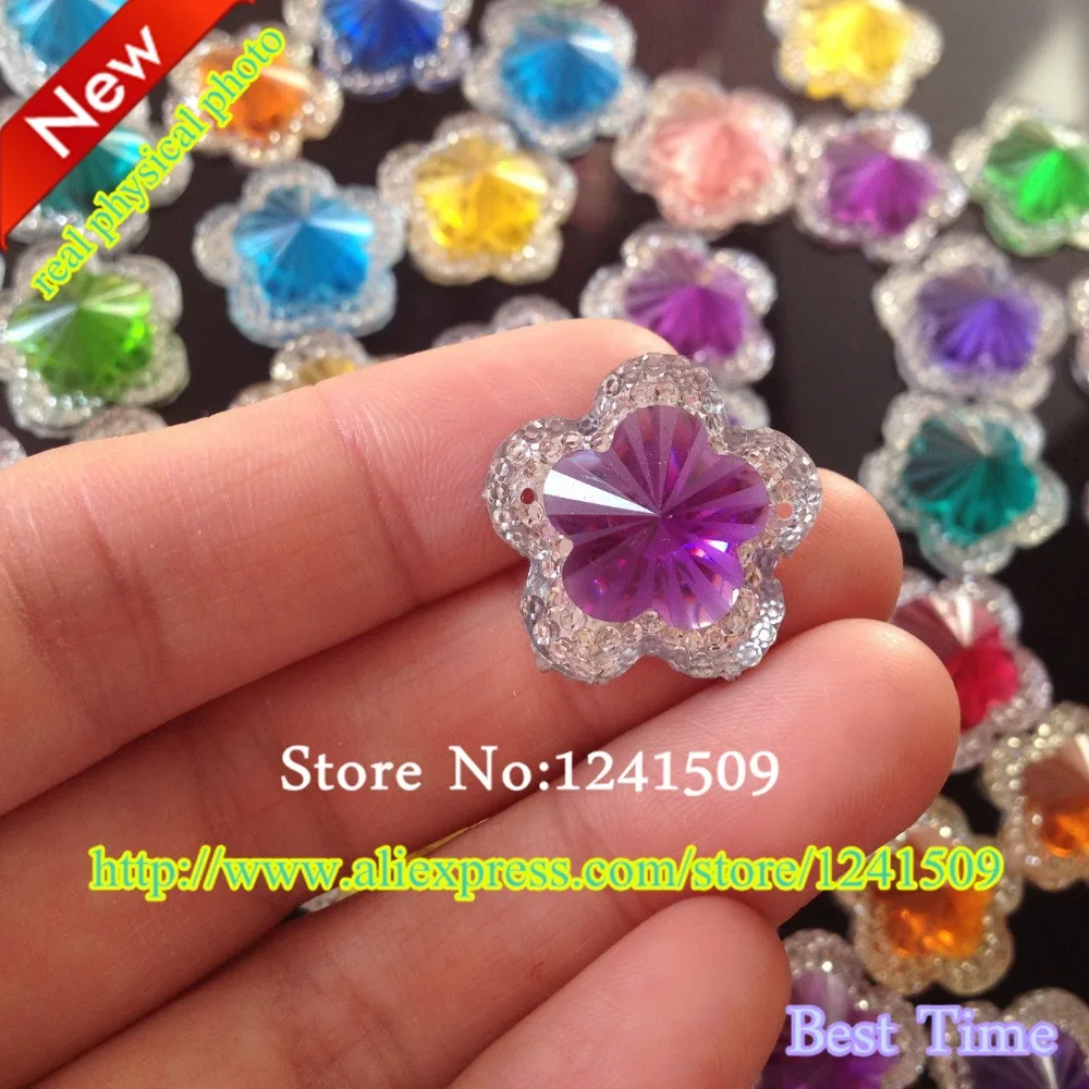 High quality New 20mm 80pcs Beautiful Rhine Rock Flowers Mixed Colors 2 Holes For Sewing Headdress Jewelry Arts And Crafts ass-3 | Дом и сад