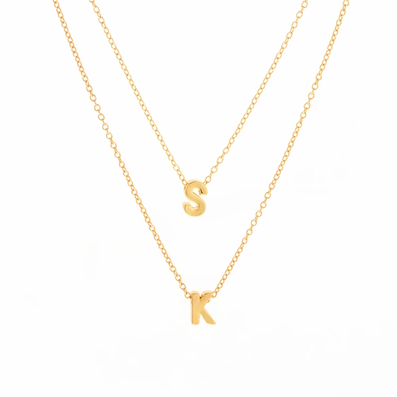 Модное ожерелье с маленьким изящным сердцем инициалом двойным слоем имени