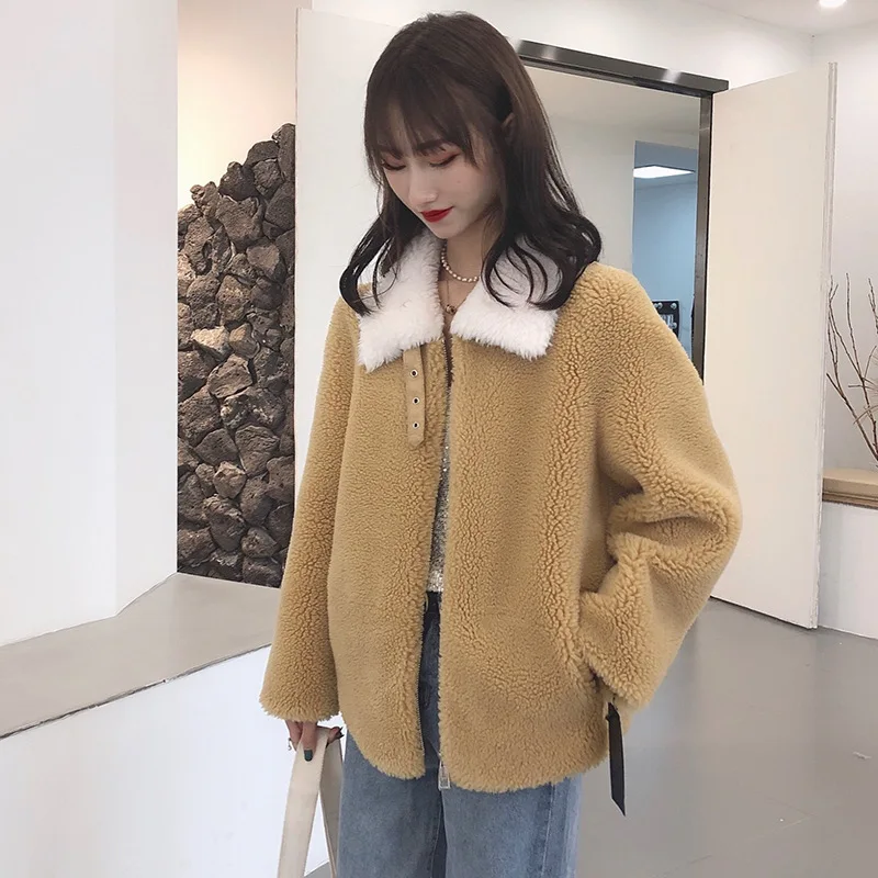 yellow Осенне-зимнее пальто женская одежда шерстяная куртка пальто с натуральным мехом Корейская уличная винтажная верхняя одежда замшевая подкладка Abrigo Mujer ZT3281 - Цвет: yellow