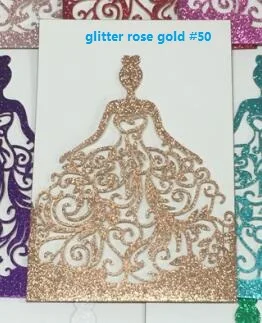 glitter rose gold 50 25 pc лазерная резка вечерние принцессы день рождения роза с блестками золото девушка свадебное приглашение - Цвет: glitter rose gold 50