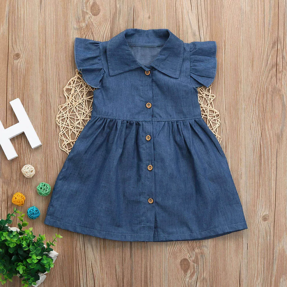 Toddler Infant Baby Girls Clothing Summer 2018 Girl Dress Solid Princess Denim Dresses Outfits Clothes dropshipping | Детская одежда и