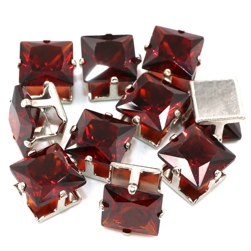 Pomegranate red 8 мм, квадратная форма, циркон, искусственный камень с когтями, серебряная основа, стразы, сделай сам, ювелирное изделие, аксессуары - Цвет: Pomegranate red