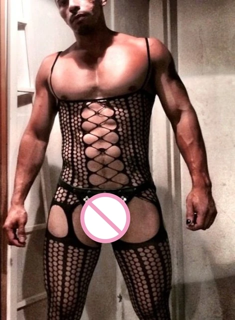 

2017 Men's One Piece Stockings Fishnet Socks Men's Siamese pantyhose Open Crotch Net Tight stockings Teddies Bodysuits stockings