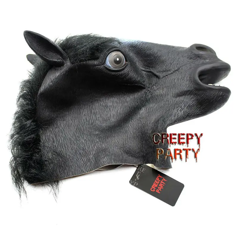 Черная маска для лошадиной головы Новинка костюм на Хэллоуин из латекса Маска