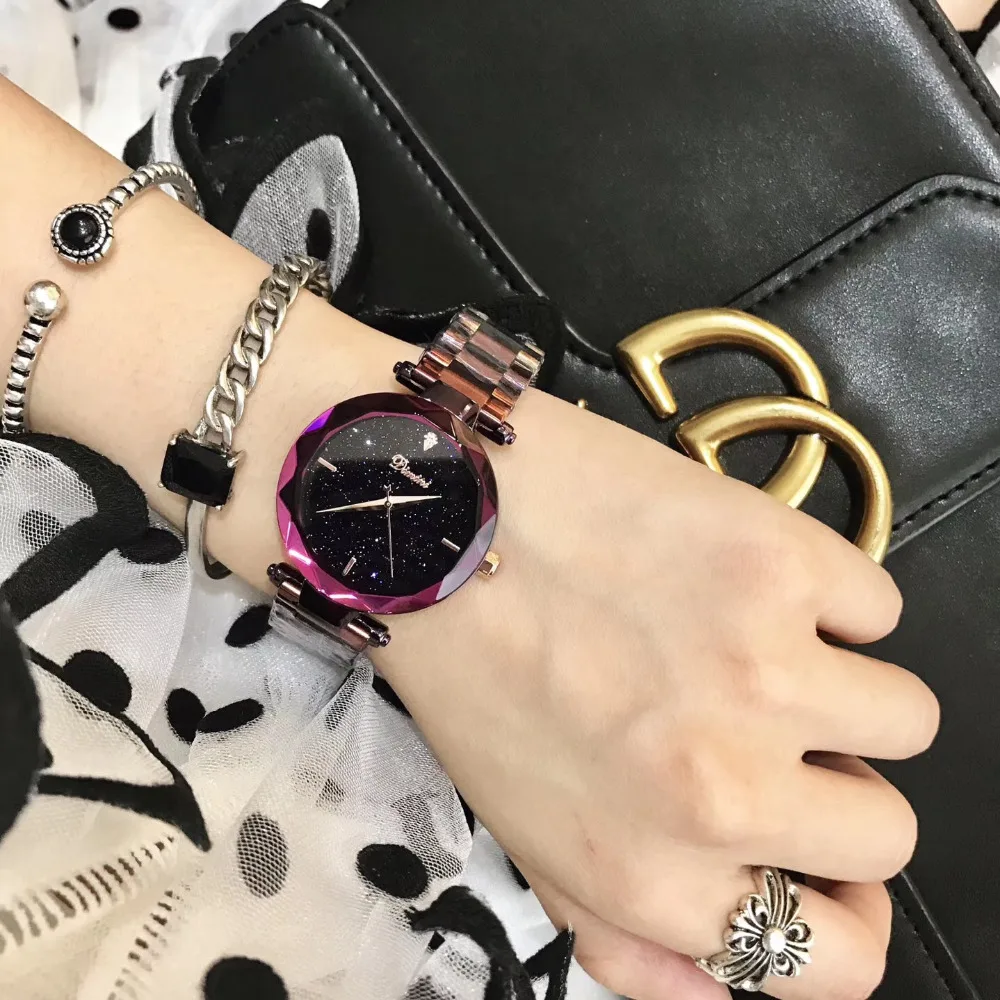 Топ Мода Полный Фиолетовый стали часы для женщин анти выцветания браслет