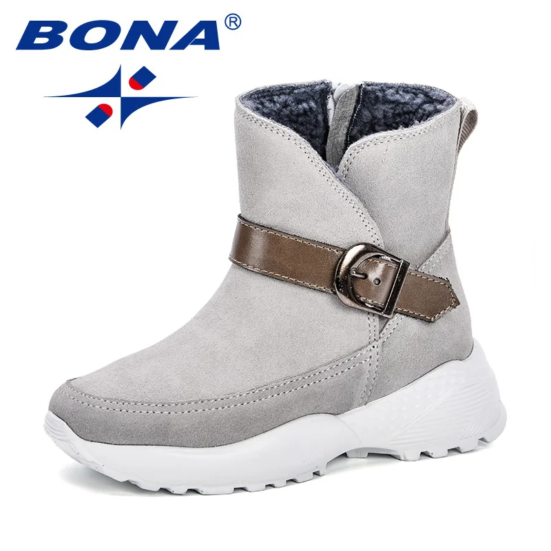 Light gray BONA/теплые детские зимние ботинки для детей; коллекция года; сезон осень; Новая удобная зимняя детская обувь для мальчиков; милые ботинки для девочек на нескользящей плоской подошве с круглым носком - Цвет: Light gray