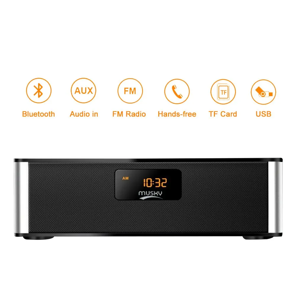 Bluetooth Speaker Stereo FM Radio Wireless with LED Screen Alarm Clock Bass Handsfree 8h Playtime for iPhone Mobile PC | Электроника