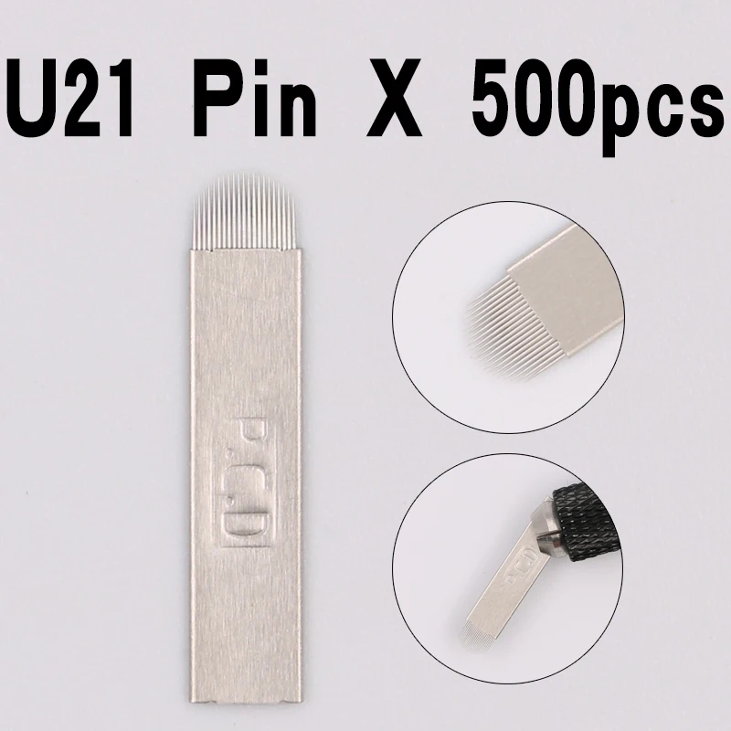 

500 pcs PCD 21 Pin U Shape Permanent Eyebrow Makeup Blades Tattoo Manual Needle For Microblading Embroidery Pen