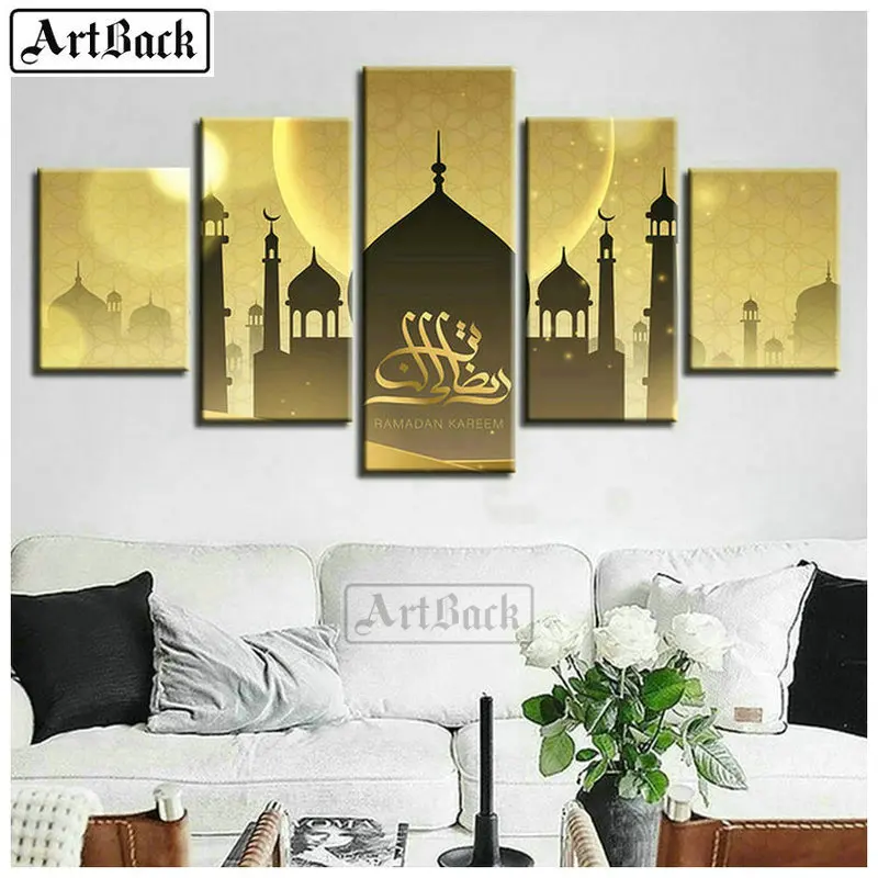 

Hot 5 fights painting mosque castle 5d diy diamond painting islamic full square 3d diamond embroidery muslim Ramadan gift