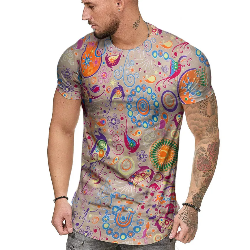 Мужская футболка с круглым вырезом Повседневная Приталенная в африканском стиле