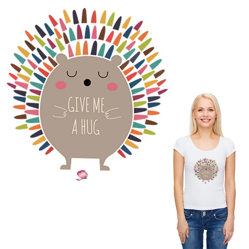 

colored hedgehog patches for clothing diy t-shirt heat press for clothes ironing stickers transfert thermocollants parches ropa