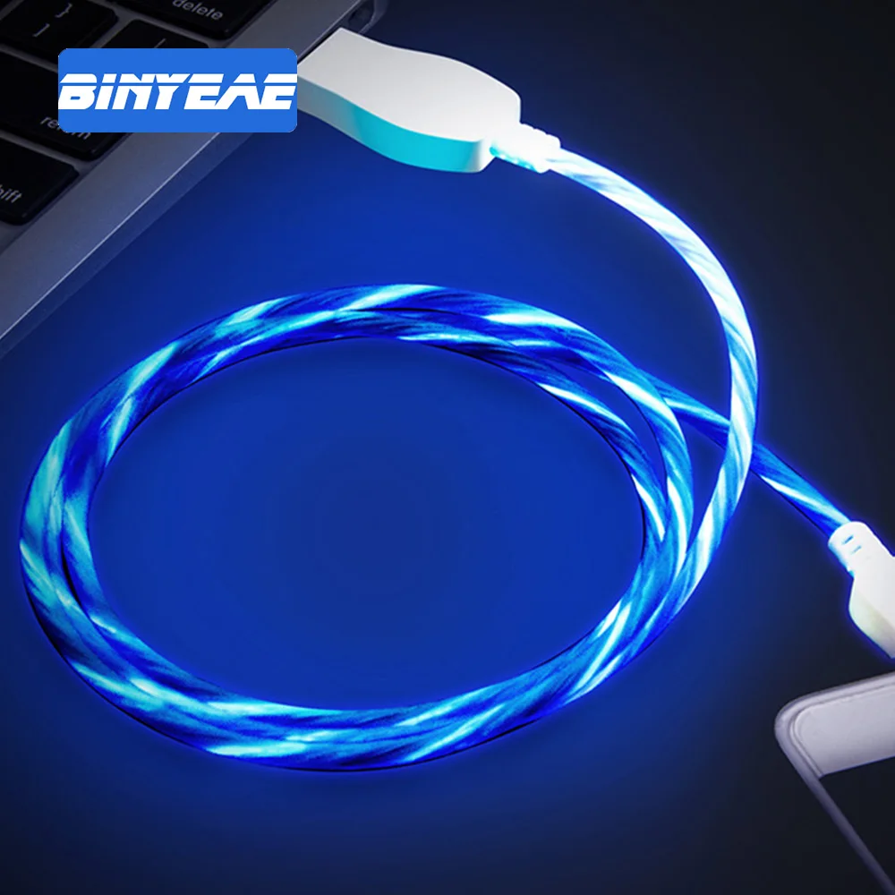 USB кабель Тип C течет LED свечение зарядки данных синхронизировать мобильный