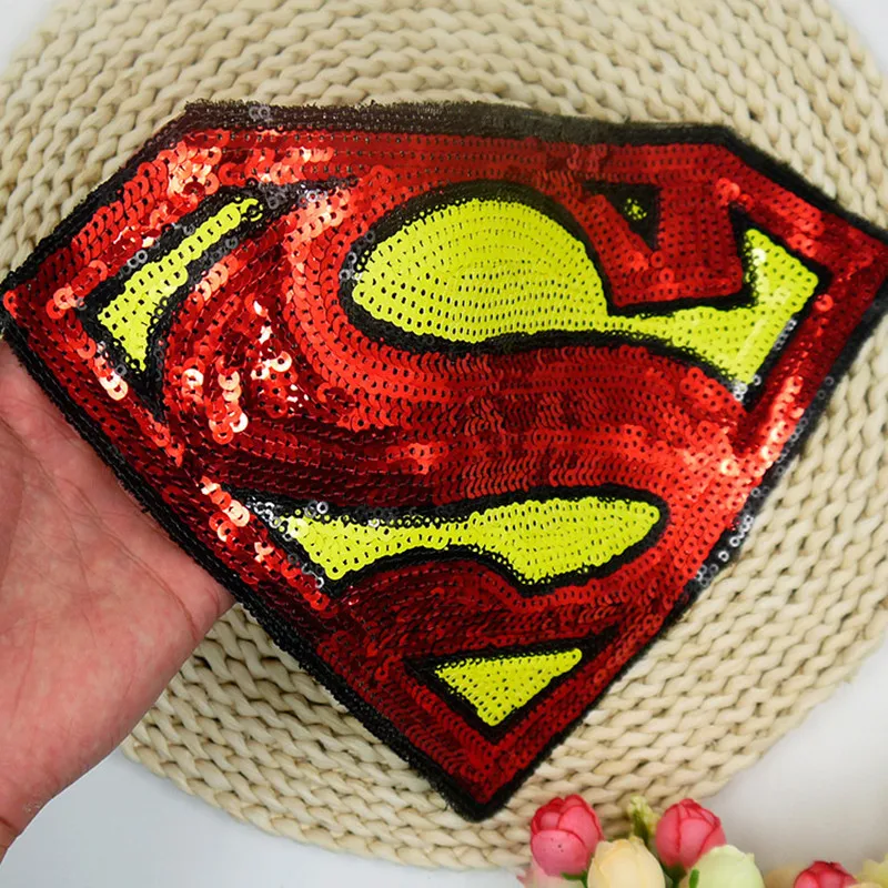 Вышитые железные нашивки для одежды Супермен дизайн блёстки дело с ним Одежда DIY