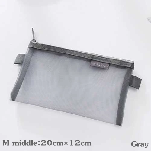 M-middle-Gray Простые однотонные Цвет Стиль прозрачной сетки Карандаш Чехол для офисного школьная Канцелярия; карандаш коробка для хранения косметических принадлежностей, сумка-мешок - Цвет: M-middle-Gray