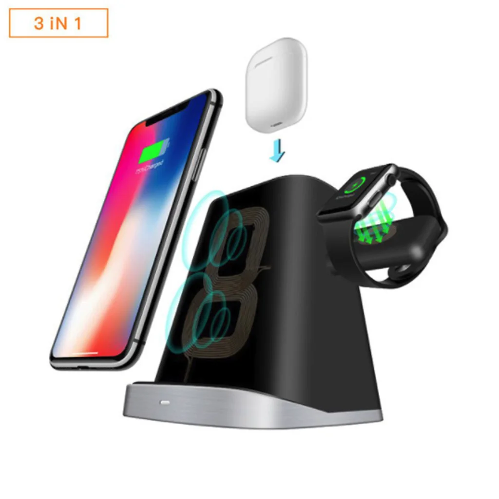 

3 IN 1 Charger For iPhone X S MAX XR 8 7 Desktop Wireless Charger For Apple Watch 4 3 2 For Air Pods Charging Dock Station