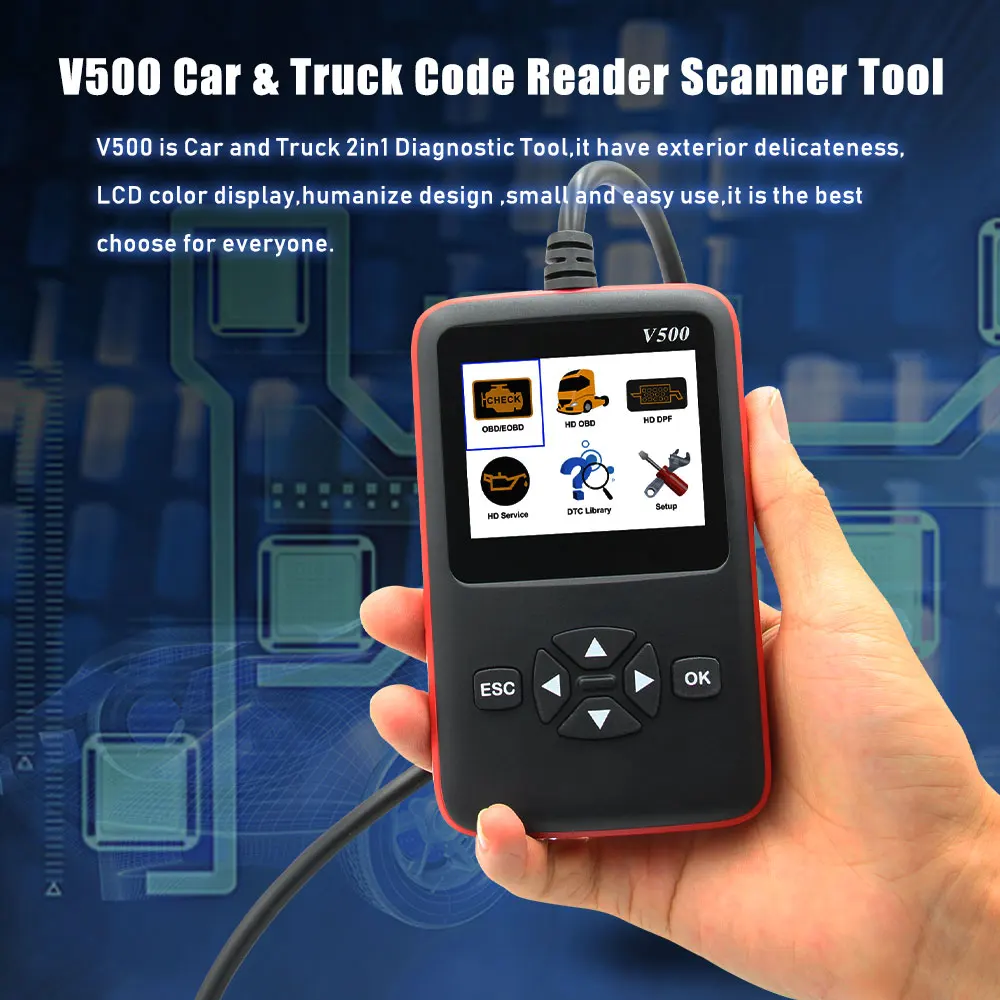 V500 считыватель кодов 12 В/24 В для автомобилей и грузовиков OBD 2 OBD2 автомобильный диагностический инструмент для J1939 тяжелых грузовиков EOBD PK ELM 327 V1.5