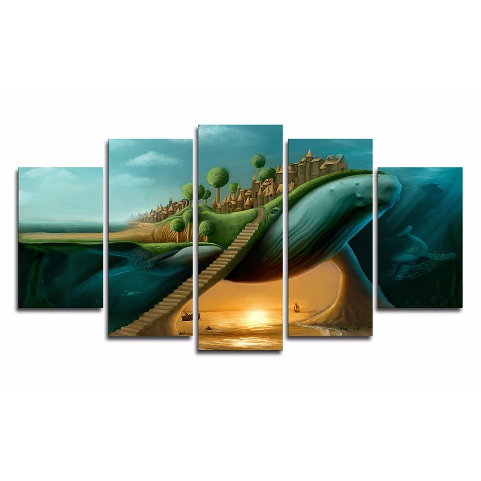 5 панелей качество холст масло Картины для Гостиная мультфильм КИТ замок