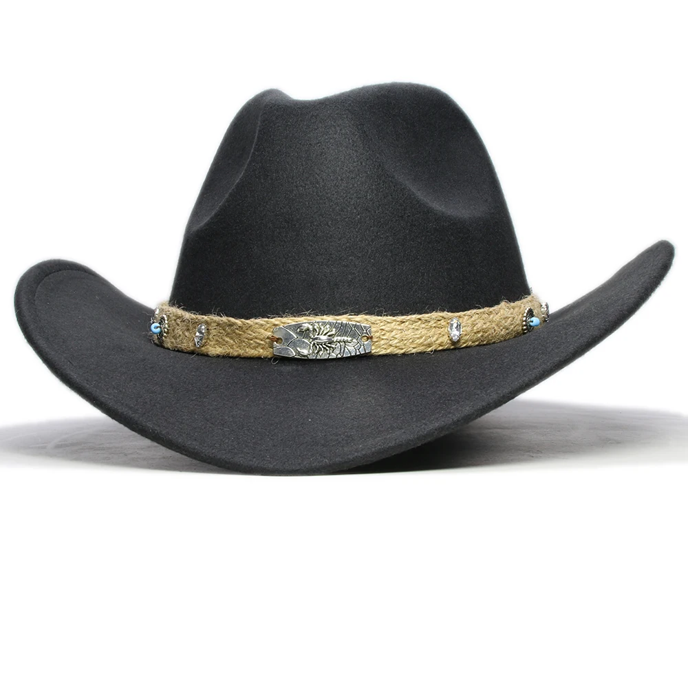 

Retro Beige Scorpion Knitted Band Parent-child Women Men /Kid Wool Wide Brim Cowboy Western Hat Cowgirl Bowler Cap (57cm/54cm)