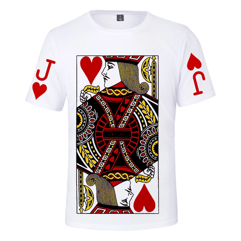 Rholycrown Short Slevee 3D Poker T-Shirt Fashion Hip Hop Men/Women Tops Print Red Heart Q Tees Summer Casual Clothes | Мужская одежда