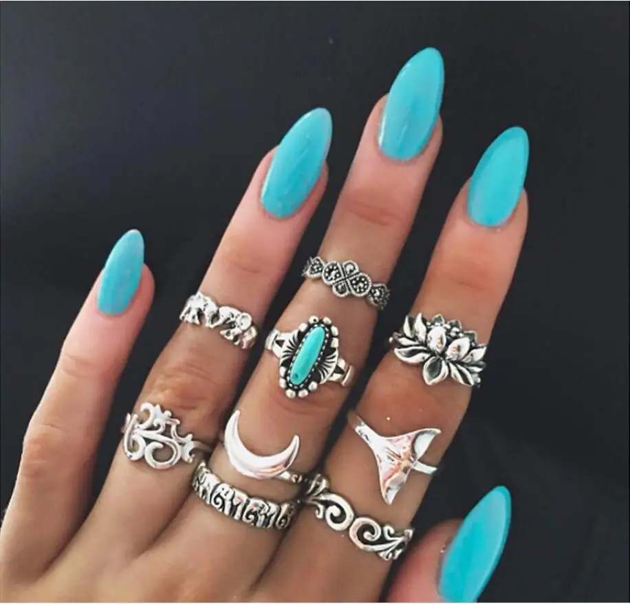 Type 14 Meyfflin Винтаж Тарельчатая комплект для Для женщин модные Anel Aneis Bague камень серебро Миди палец кольца Бохо ювелирные изделия 10 шт./компл - Цвет основного камня: Type 14