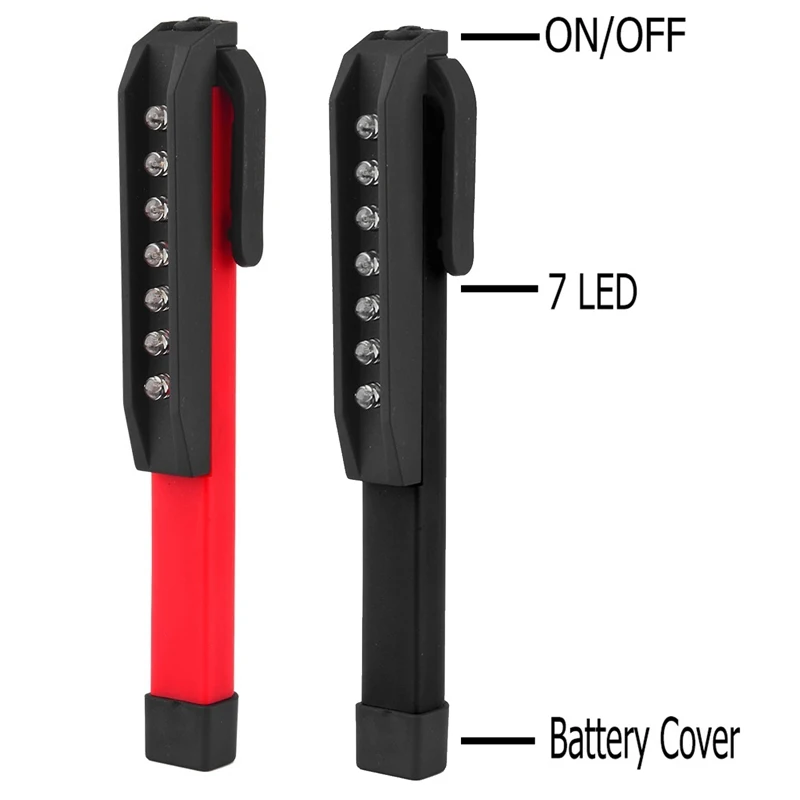Portable 7 LED Flashlights Mini Inspection Light Battery Powered Lamps Pen Pocket Clip Work Torch Lanterna | Освещение