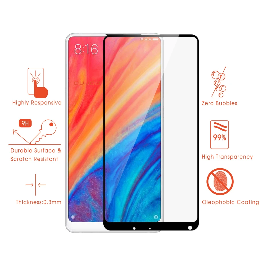 100% оригинальное закаленное стекло BUJOO 2.5D с полным покрытием для Xiaomi Mi Mix 2 0 3 мм 9H