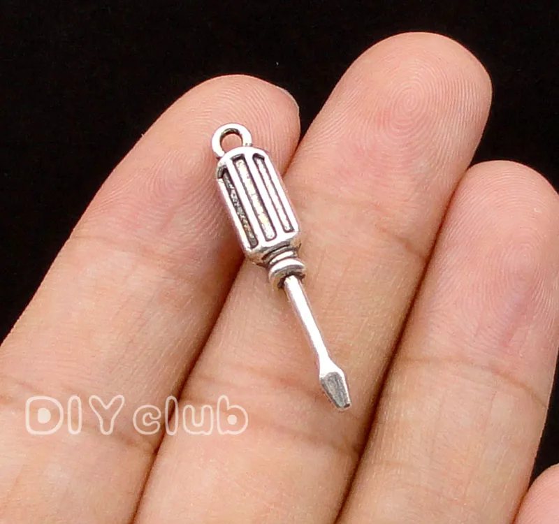 

50pcs-Antique Silver Screwdriver Charms Pendant, Tool Charms 3D 31x6mm