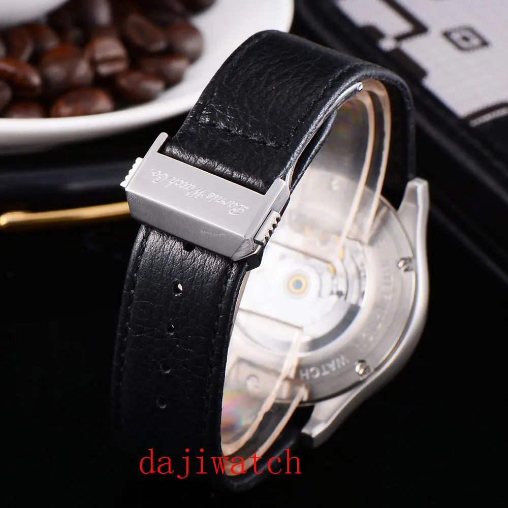 Parnis42mm автоматические механические мужские часы сапфировое стекло черный ободок