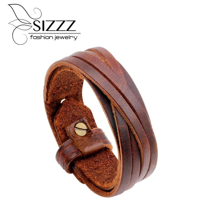 Мужской кожаный браслет в стиле ретро размер 25 см длина 2 ширина|bangles for men|leather