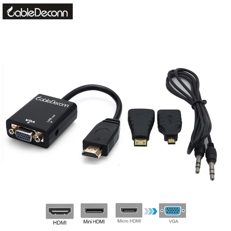 Конвертер hdmi в vga с аудио мини HDMI адаптер + Micro 3 1 к VGA папа мама многофункциональный