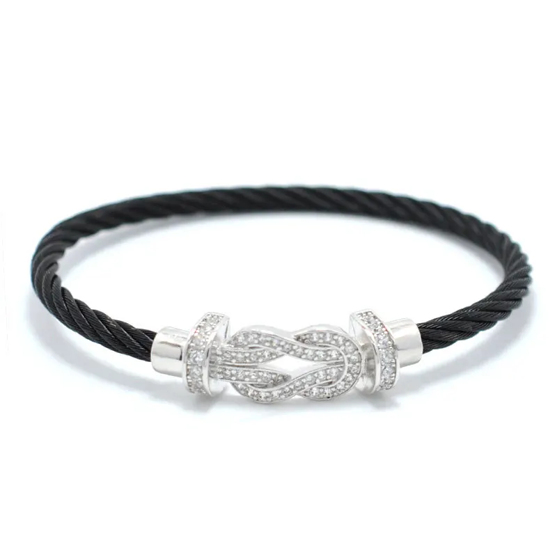 Black Silver J. hanghe bijoux acier inoxydable femme Hommes Роскошные браслеты с цирконием, браслеты с магнитной пряжкой, провода для мужчин и женщин, ювелирные изделия - Окраска металла: Black Silver